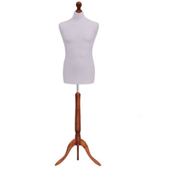 Display Guru Male Dressmakers Tailors Dummy Mannequin, Silver Torso Bust with Dark Wood Tripod Stand