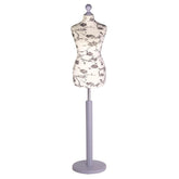 Display Guru Female Uk Size 6/8 Dressmakers Tailors Dummy Mannequin , Black flower on cream Torso Bust with Silver Wood Round Base