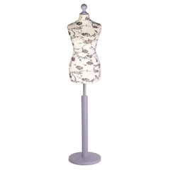 Display Guru Female Uk Size 8/10 Dressmakers Tailors Dummy Mannequin , Black flower on Cream Torso Bust with Silver Wood Round Base