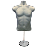 Display Guru Half Body Form 3 Quarter Silver Male Hanging Mannequin With Adjustable Stand for Shop Bust Display