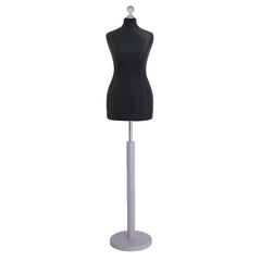 Display Guru Female Uk Size 18/20 Dressmakers Tailors Dummy Mannequin Black Torso Bust with Silver Wood Round Base
