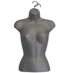 Display Guru Half Body Form 3 Quarter Silver Female Hanging Mannequin With Adjustable Stand for Shop Bust Display