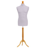 Display Guru Male Dressmakers Tailors Dummy Mannequin, Silver Torso Bust with Light Wood Tripod Stand