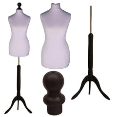 Display Guru Female Uk Size 18/20 Dressmakers Tailors Dummy Mannequin, Silver Torso Bust With Black Wood Tripod Stand