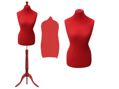 Display Guru Female Uk Size 18/20 Dressmakers Tailors Dummy Mannequin, Red Torso Bust With Red Wood Tripod Stand