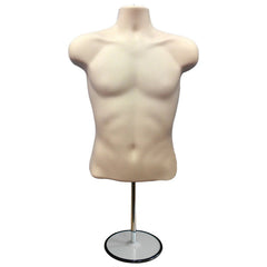 Display Guru Half Body Form 3 Quarter Light Skin Male Hanging Mannequin Adjustable Stand for Shop Bust Display