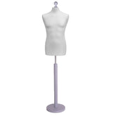 Display Guru Male Dressmakers Tailors Dummy Mannequin, White Torso Bust with Silver Wood Round Base Stand