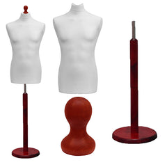 Display Guru Male Dressmakers Tailors Dummy Mannequin, White Torso Bust with Red Wood Round Base Stand