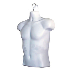 Display Guru Half Body Form 3 Quarter White Male Hanging Mannequin With Adjustable Stand for Shop Bust Display