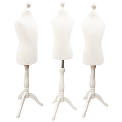 Children Kids Age 5-6 Years Tailors Dummy Mannequin, White Torso Bust with a White Wood Tripod Stand