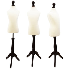 Children Kids Age 5-6 Years Tailors Dummy Mannequin, White Torso Bust with a Black Wood Tripod Stand