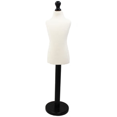 Children Kids Age 6-8 Years Tailors Dummy Mannequin, White Torso Bust with a Black Wood Round Base