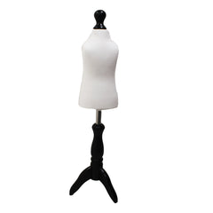 Children Kids Age 1 Year Tailors Dummy Mannequin, White Torso Bust with a Black Wood Tripod Stand