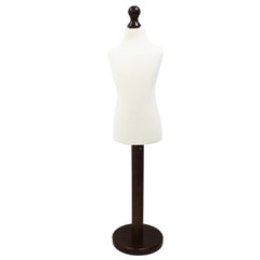 Children Kids Age 2-4 Years Tailors Dummy Mannequin, White Torso Bust with a Dark Wood Round Base
