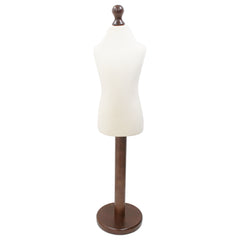 Children Kids Age 6-8 Years Tailors Dummy Mannequin, White Torso Bust with a Dark Wood Round Base