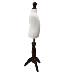 Children Kids Age 1 Tailors Dummy Mannequin, White Torso Bust with a Dark Wood Tripod Stand