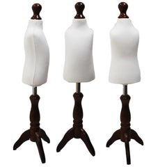 Children Kids Age 1 Tailors Dummy Mannequin, White Torso Bust with a Dark Wood Tripod Stand