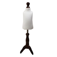 Children Kids Age 1 Tailors Dummy Mannequin, White Torso Bust with a Dark Wood Tripod Stand