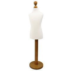 Children Kids Age 5-6 Years Tailors Dummy Mannequin, White Torso Bust with a Light Wood Round Base