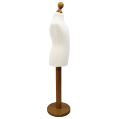 Children Kids Age 6-8 Years Tailors Dummy Mannequin, White Torso Bust with a Light Wood Round Base