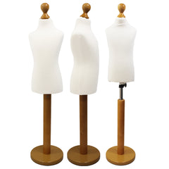 Children Kids Age 2-4 Years Tailors Dummy Mannequin, White Torso Bust with a Light Wood Round Base