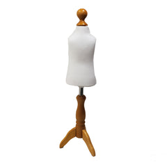 Children Kids Age 1 Tailors Dummy Mannequin, White Torso Bust with a Light Wood Tripod Stand