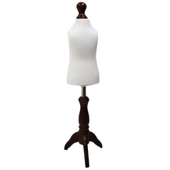 Children Kids Age 1 Tailors Dummy Mannequin, White Torso Bust with a Dark Wood Tripod Stand