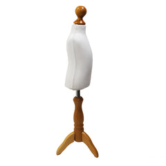 Children Kids Age 1 Tailors Dummy Mannequin, White Torso Bust with a Light Wood Tripod Stand