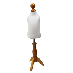 Children Kids Age 1 Tailors Dummy Mannequin, White Torso Bust with a Light Wood Tripod Stand