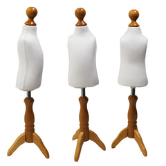 Children Kids Age 1 Tailors Dummy Mannequin, White Torso Bust with a Light Wood Tripod Stand
