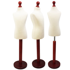 Children Kids Age 6-8 Years Tailors Dummy Mannequin, White Torso Bust with a Red Wood Round Base