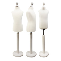 Children Kids Age 2-4 Years Tailors Dummy Mannequin, White Torso Bust with a White Wood Round Base