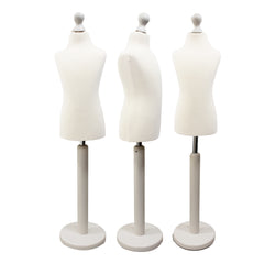 Children Kids Age 6-8 Years Tailors Dummy Mannequin, White Torso Bust with a White Wood Round Base