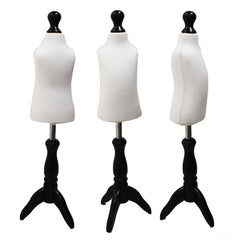 Children Kids Age 1 Year Tailors Dummy Mannequin, White Torso Bust with a Black Wood Tripod Stand