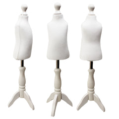 Children Kids Age 1 Tailors Dummy Mannequin, White Torso Bust with a White Wood Tripod Stand