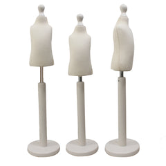 Children Kids Age 1 year Tailors Dummy Mannequin, Cream Torso Bust with a white Wood Round Base