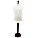Children's Age 10-12 Years Tailors Dummy Mannequin, White Torso Bust with a Black Wood Round Base