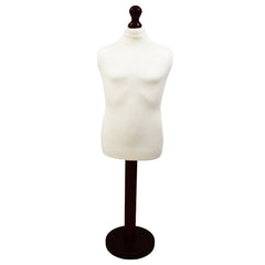 Children's Age 10-12 Years Tailors Dummy Mannequin, White Torso Bust with a Black Wood Round Base