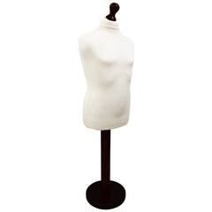 Children's Age 10-12 Years Tailors Dummy Mannequin, White Torso Bust with a Black Wood Round Base