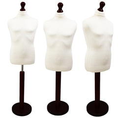 Children's Age 10-12 Years Tailors Dummy Mannequin, White Torso Bust with a Black Wood Round Base