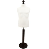 Children's Age 10-12 Years Tailors Dummy Mannequin, White Torso Bust with a Dark Wood Round Base