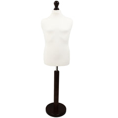 Children's Age 10-12 Years Tailors Dummy Mannequin, White Torso Bust with a Dark Wood Round Base