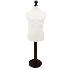 Children's Age 10-12 Years Tailors Dummy Mannequin, White Torso Bust with a Dark Wood Round Base