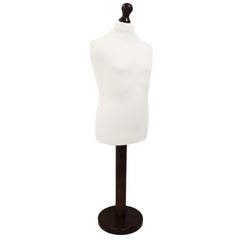 Children's Age 10-12 Years Tailors Dummy Mannequin, White Torso Bust with a Dark Wood Round Base