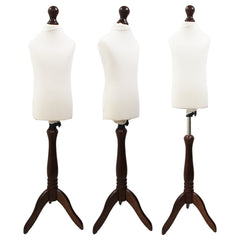 Children Kids Age 2-4 Tailors Dummy Mannequin, White Torso Bust with a Dark Wood Tripod Stand