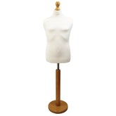 Children's Age 10-12 Years Tailors Dummy Mannequin, White Torso Bust with a Light Wood Round Base