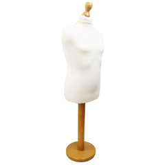 Children's Age 10-12 Years Tailors Dummy Mannequin, White Torso Bust with a Light Wood Round Base