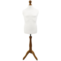 Male Children's Age 10-12 years Tailors Dummy Mannequin, White Torso Bust with a Light Wood Tripod Stand