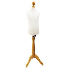 Children Kids Age 2-4 Tailors Dummy Mannequin, White Torso Bust with a Light Wood Tripod Stand