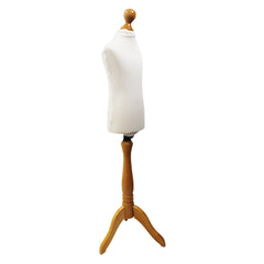 Children Kids Age 2-4 Tailors Dummy Mannequin, White Torso Bust with a Light Wood Tripod Stand